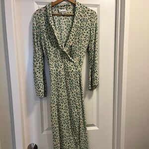 Ganni Long Sleeve Dress in Green and Cream